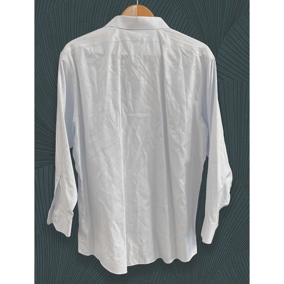 Brooks Brothers Regent Dress Shirt Mens 18 34 Blue White Stripe Supima Cotton - Picture 2 of 4